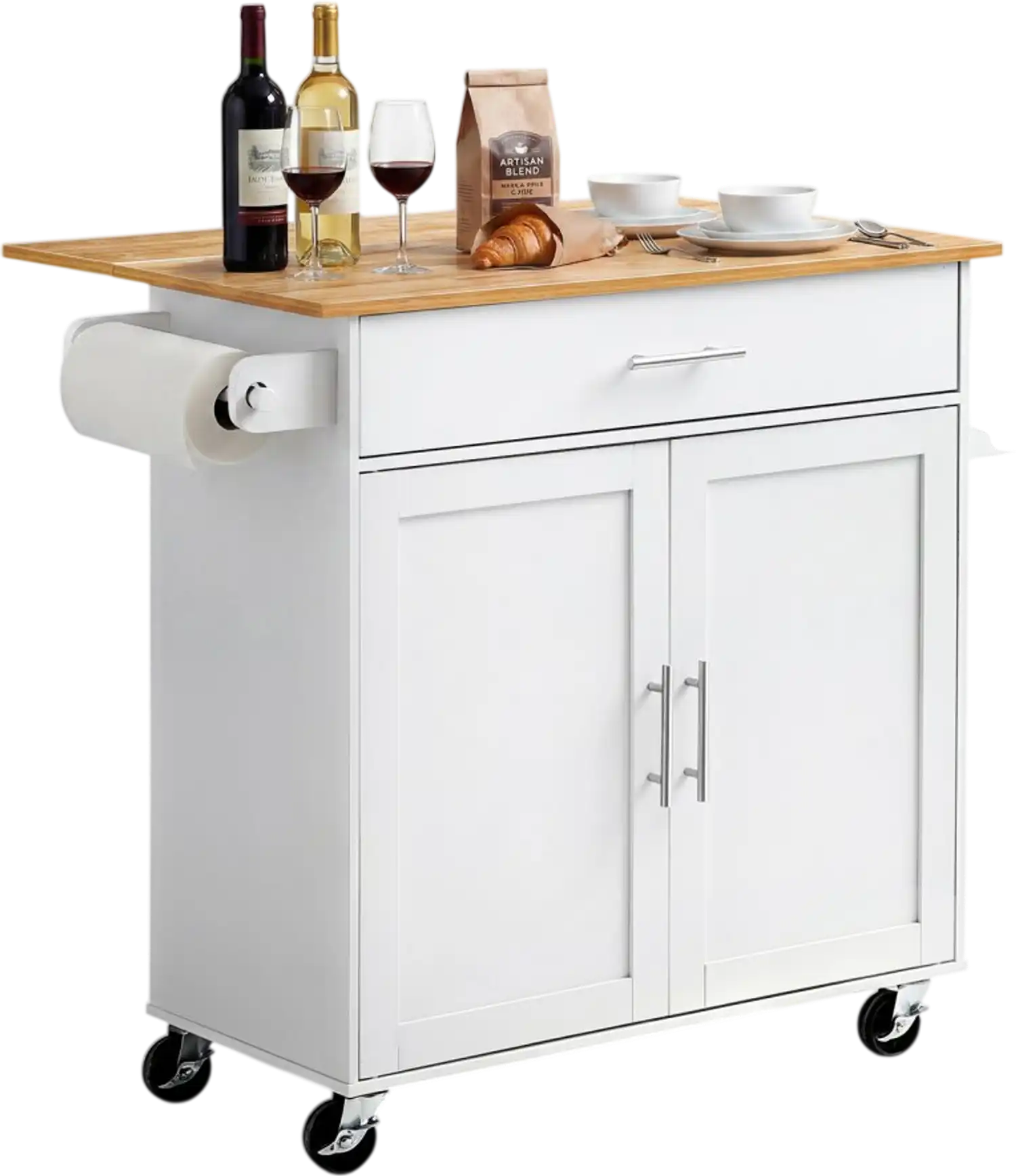 Vevor Kitchen Island Cart Mobile Storage Cart with Drop Leaf White New