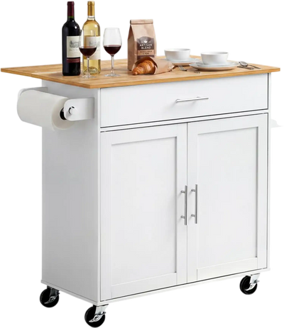 Vevor Kitchen Island Cart Mobile Storage Cart with Drop Leaf White New
