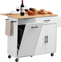 VEVOR Kitchen Island Cart with Storage, 46.06 in Wide Mobile Rolling Storage Island on Swivel Wheels, with Drawer, Storage Cabinet, Drop Leaf, Spice/Towel Rack, Table for Home Dining Room, White