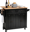 VEVOR Kitchen Island Cart with Storage, 43.58 in Wide Mobile Rolling Storage Island on Swivel Wheels, with 2 Drawers, Storage Cabinet, Drop Leaf, Spice/Towel Rack, Table for Home Dining Room, Black