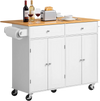 VEVOR Kitchen Island Cart with Storage, 47.64 in Wide Mobile Rolling Storage Island on Swivel Wheels, with 2 Drawers, Storage Cabinet, Drop Leaf, Towel Rack, Table for Home Dining Room, White