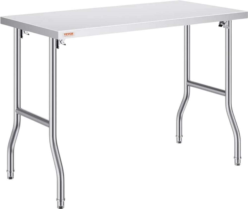 VEVOR Folding Commercial Prep Table, 48 x 24 Inch Commercial Worktable Workstation, Heavy-duty Stainless Steel Folding Table with 300 lbs Load, Kitchen Work Table, for Home Kitchen Restaurant Garage