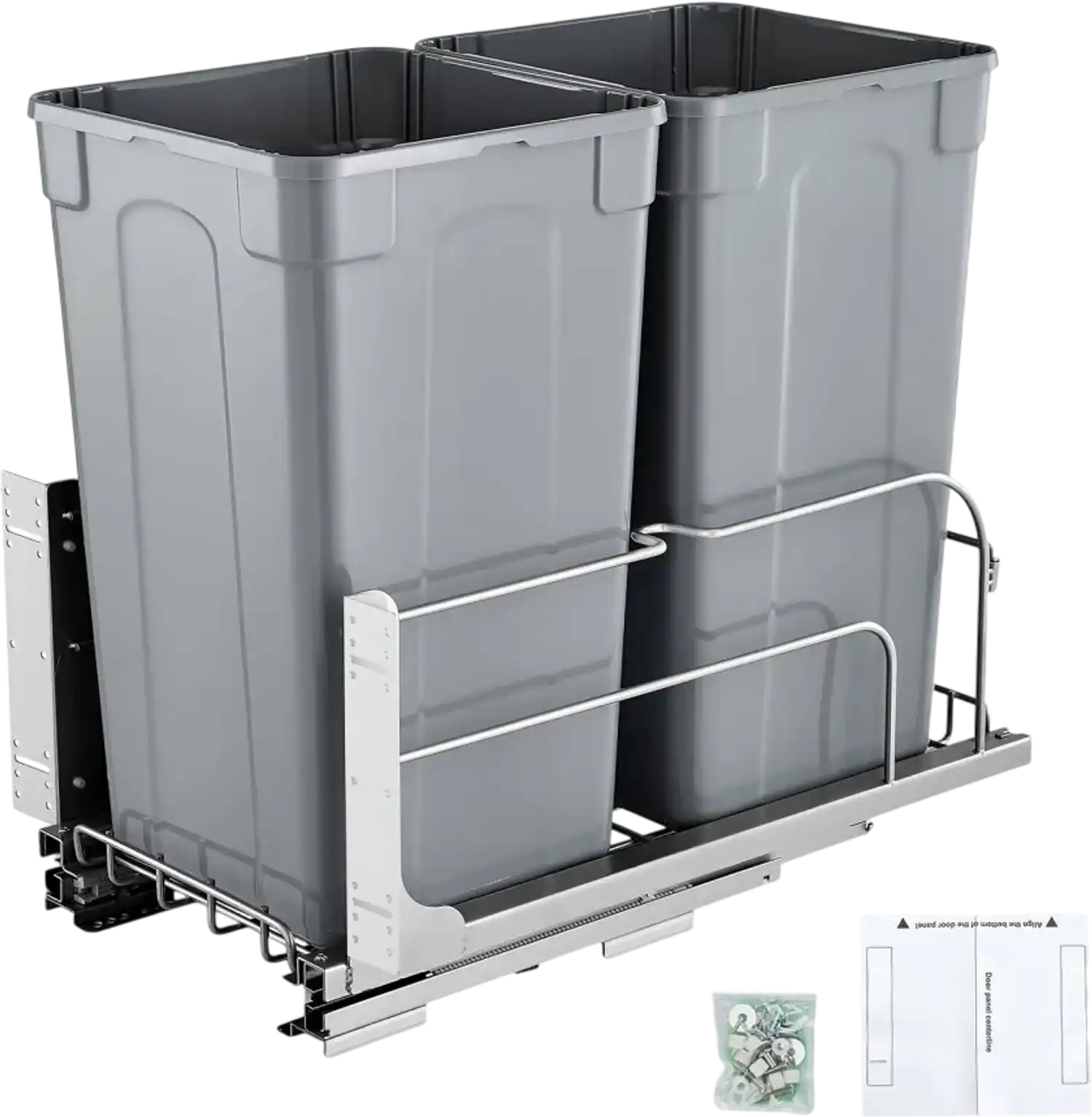 Vevor Pull-Out Trash Can Double 54 Qt Under Cabinet Soft-Close Grey New