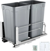 VEVOR Pull-Out Trash Can, 27 QT x2 Double Under Mount Kitchen Waste Container, Heavy Duty Garbage Recycling Bin with Door Kit and Soft Close Slide, for Kitchen Cabinet, Sink, Under Counter (Grey)