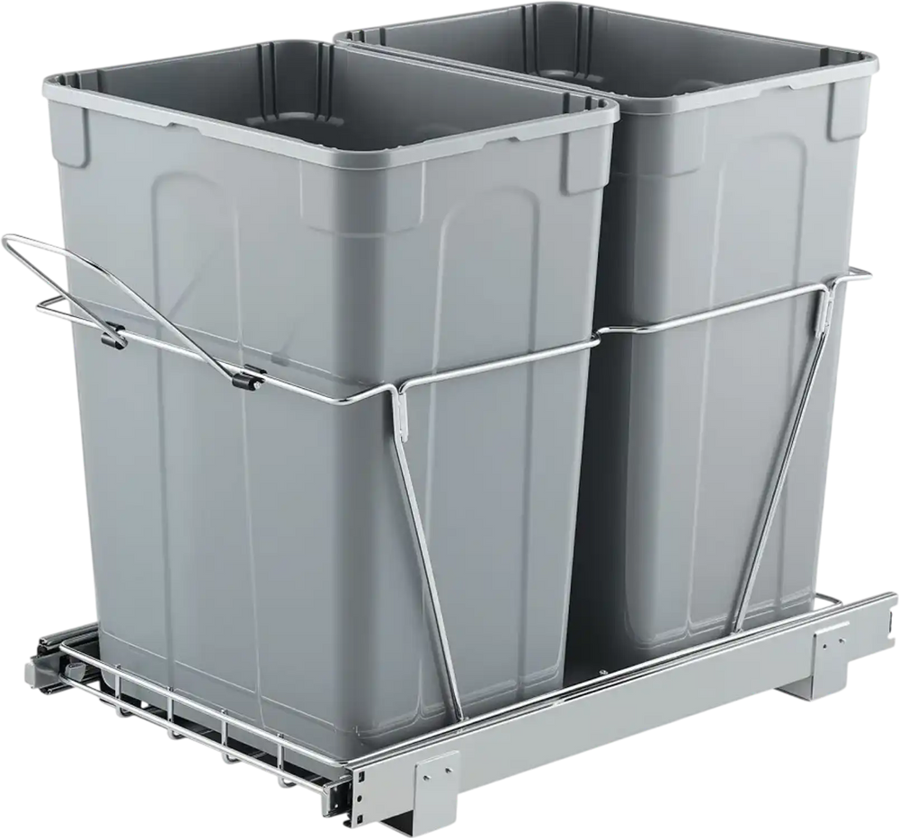 VEVOR Pullout Trash Can for Kitchen Cabinets, 35 QT x2 Double Under Sink Garbage Waste Recycling Bin, Under Mount Waste Container, with Heavy Duty Metal Full Extension Sliding System and Handle