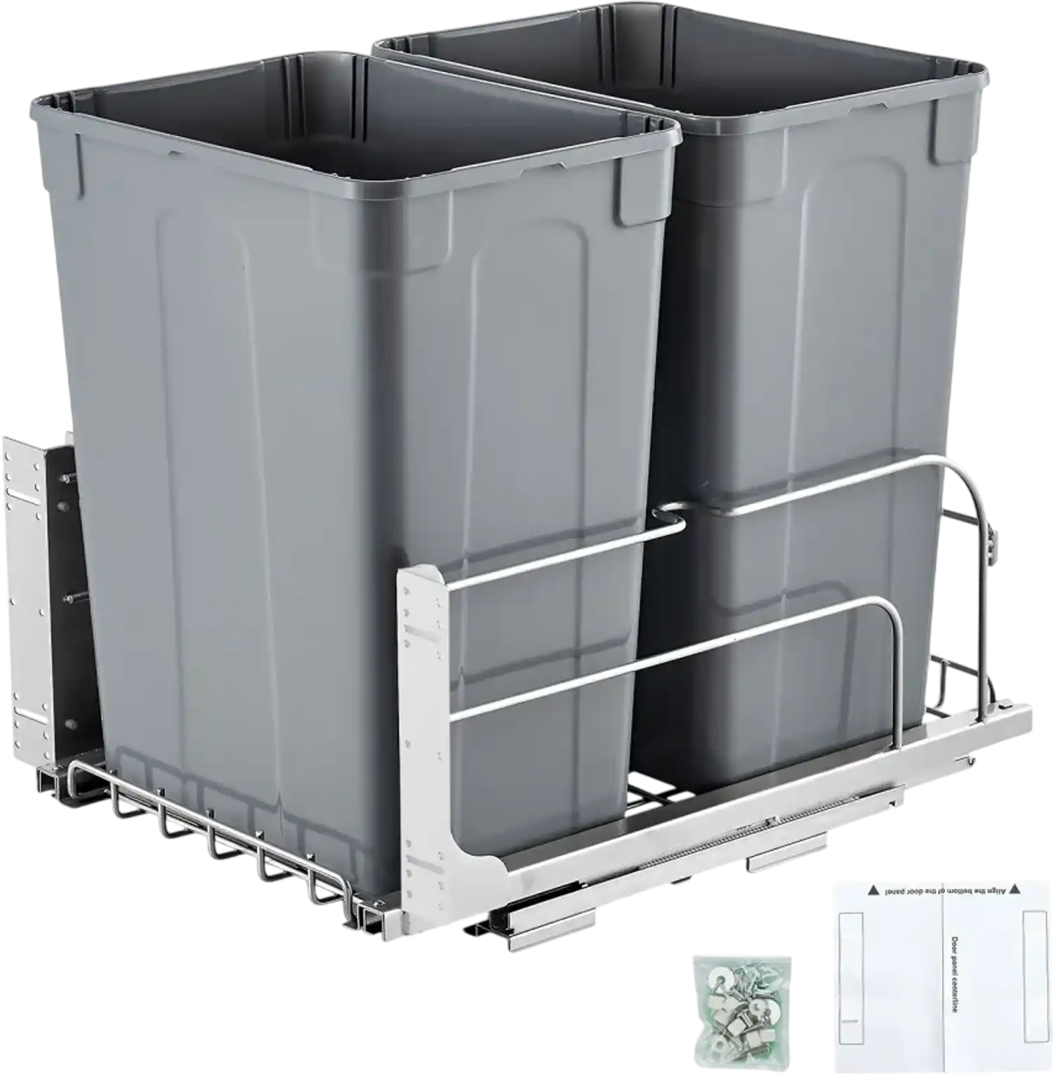 Vevor Pull-Out Trash Can Double Under Mount Kitchen Waste Container Soft Close Grey 70 Qt New