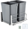 VEVOR Pull-Out Trash Can, 35 QT x2 Double Under Mount Kitchen Waste Container, Heavy Duty Garbage Recycling Bin with Door Kit and Soft Close Slide, for Kitchen Cabinet, Sink, Under Counter (Grey)