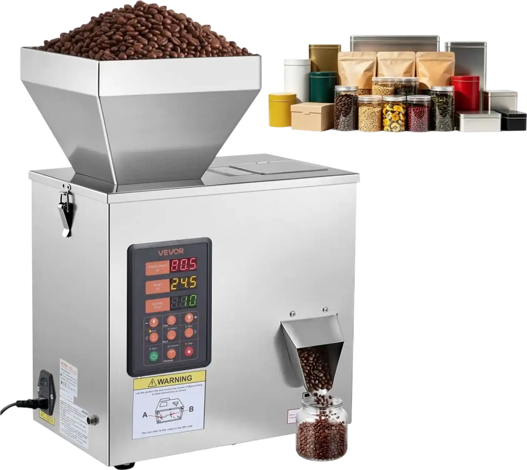 Vevor Powder Filling Machine Automatic Particle Dispenser 1-99.9 g Stainless Steel New