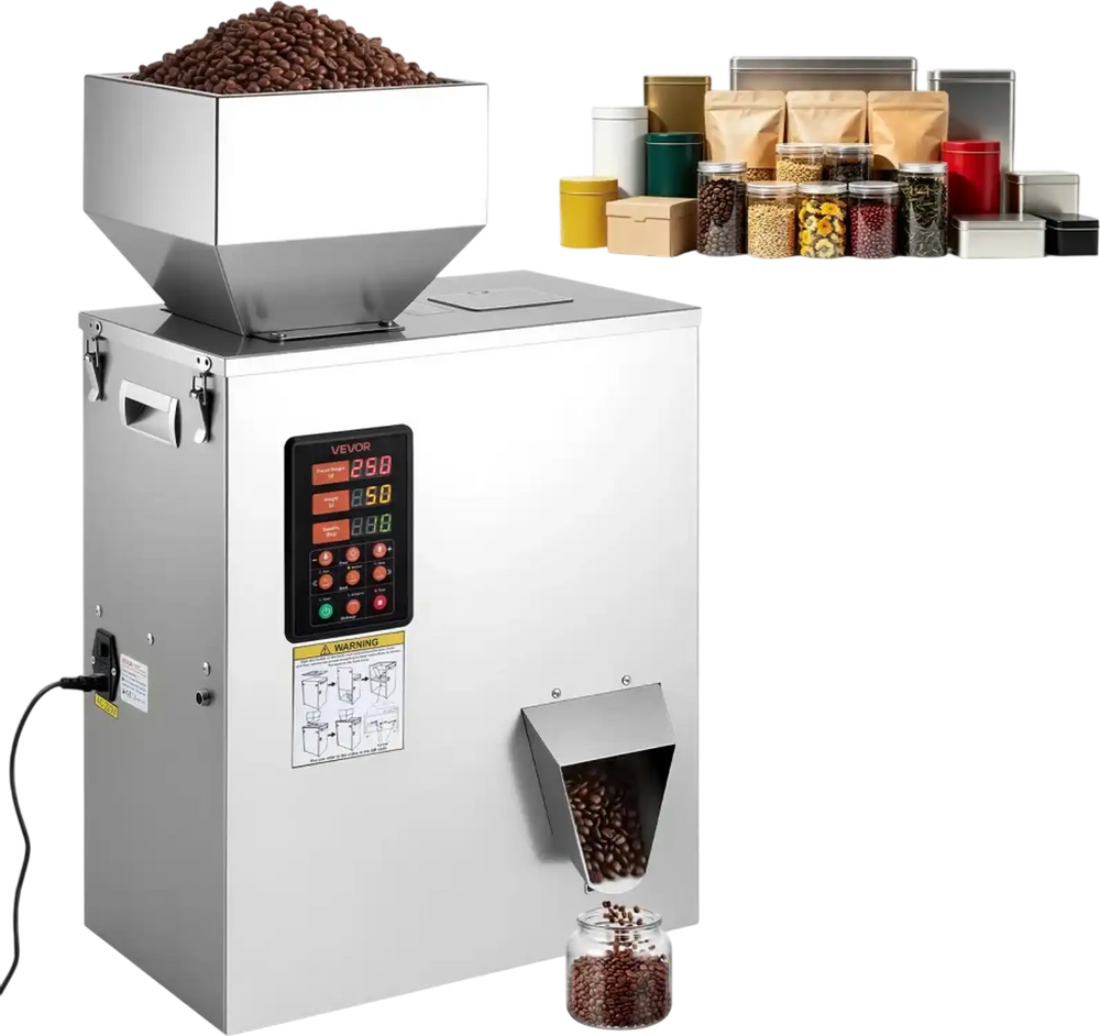 VEVOR Powder Filling Machine, 10-500g (0.02-1.1lbs) Automatic Particle Dispenser, High Accuracy, Stainless Steel, Intelligent Weighing Dispensing Filler for Coffee Beans, Grains, Tea, Spices, Silver