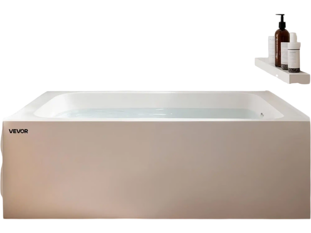 VEVOR Alcove Bathtub, 60" x 30" Contemporary Alcove Acrylic Bathtub, Soaking Bath Tub with Right Hand Drain and Overflow Hole, Large Rectangular Deep Soak Tub for Bathroom with Integral Flange, White