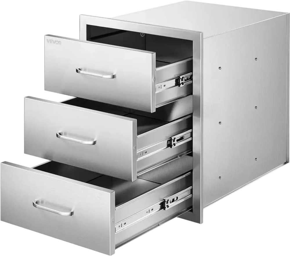VEVOR Outdoor Kitchen Drawers 18.11" W x 23.23" D x 23.23" H, Triple-Access Stainless Steel Modular Drawer Cabinet with Handles, BBQ Island Drawer for Outdoor Kitchen or BBQ Island Patio Grill Station