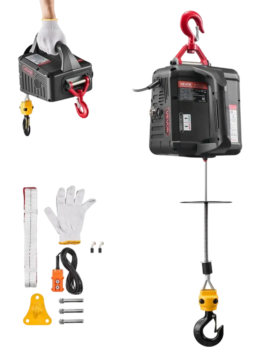 VEVOR 2-in-1 Electric Hoist Winch, 1100 lbs Capacity, 1500W Portable Power Winch Crane, 25 ft Lifting Height, 16.4 ft/min with Manual and Wired Remote Control for Factory, Warehouss, Garage