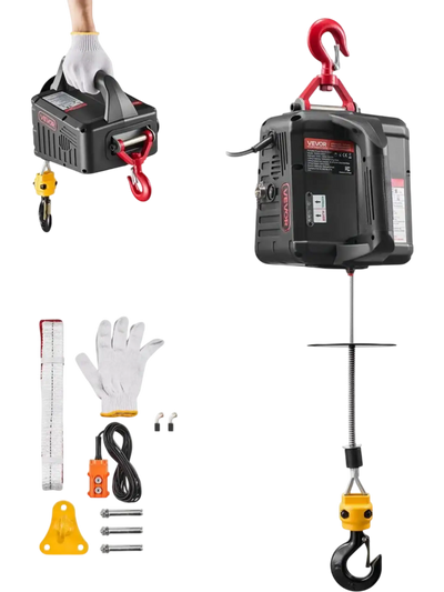 VEVOR 2-in-1 Electric Hoist Winch, 1100 lbs Capacity, 1500W Portable Power Winch Crane, 25 ft Lifting Height, 16.4 ft/min with Manual and Wired Remote Control for Factory, Warehouss, Garage
