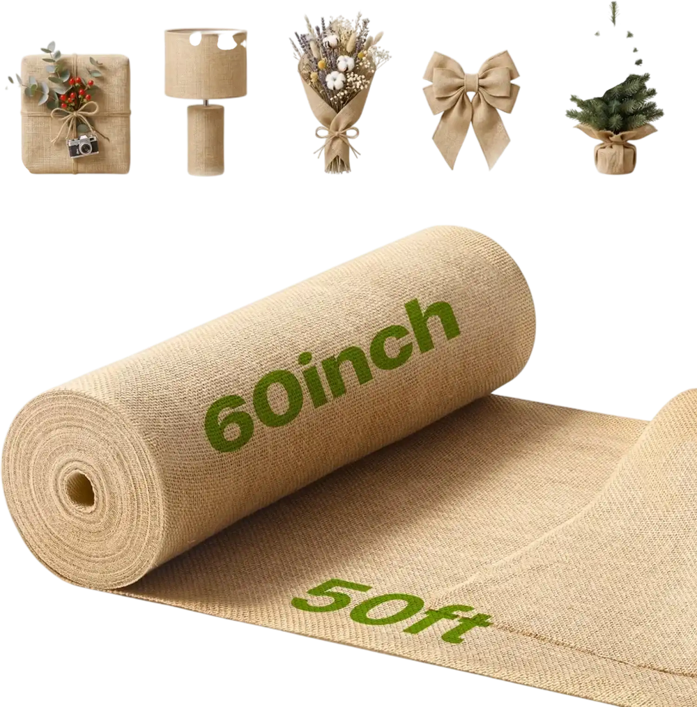 VEVOR Burlap Fabric Roll 60"x50ft High Density Multipurpose Natural Jute, for Outdoor Plant Cover, Tree Wrap, Garden Fabric, DIY Crafts, Gardening, Weed Barrier, Landscaping Cloth, Rustic Party Decor