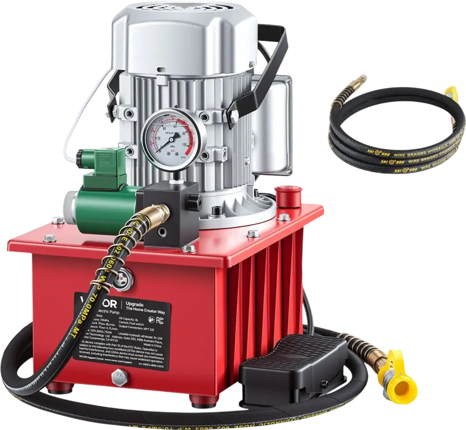 Vevor Hydraulic Pump Single-Acting Electric Driven 750W 10,000 PSI 120V with Pedal Switch 2.11 Gal New