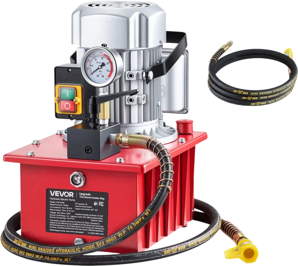 VEVOR Electric Hydraulic Pump, 750W 10,000 PSI, 120V Single Acting Electric Driven Hydraulic Pump Power Pack Unit, with Manual Valve, 2.1 Gallon / 8L, for Punching, Bending, Single Acting Cylinders