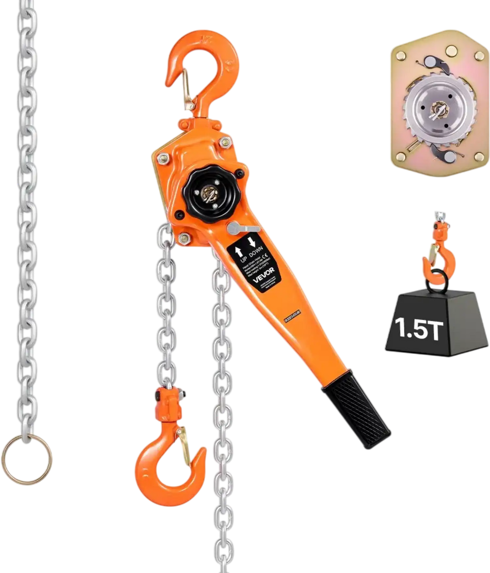 VEVOR Manual Lever Chain Hoist, 1-1/2T 3300LBS Capacity Heavy Duty Come Along, 10FT Lift G80 Alloy Steel Chain With Dual Pawl Mechanical Brake,360°Rotating Hooks, for Warehouse Construction Garage
