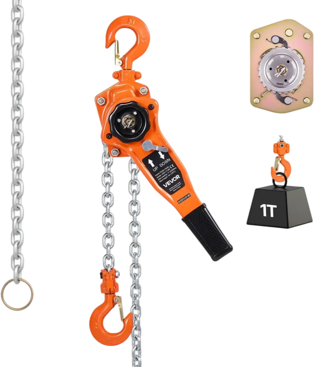 VEVOR Manual Lever Chain Hoist, 1T 2200LBS Capacity Heavy Duty Come Along, 10FT Lift G80 Alloy Steel Chain With Dual Pawl Mechanical Brake,360°Rotating Hooks, for Warehouse Construction Garage