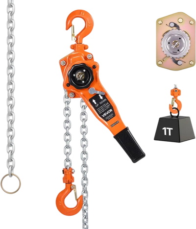 VEVOR Manual Lever Chain Hoist, 1T 2200LBS Capacity Heavy Duty Come Along, 10FT Lift G80 Alloy Steel Chain With Dual Pawl Mechanical Brake,360°Rotating Hooks, for Warehouse Construction Garage