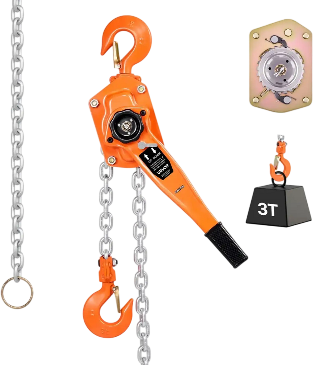 VEVOR Manual Lever Chain Hoist, 3T 6600LBS Capacity Heavy Duty Come Along, 10FT Lift G80 Alloy Steel Chain With Dual Pawl Mechanical Brake,360°Rotating Hooks, for Warehouse Construction Garage