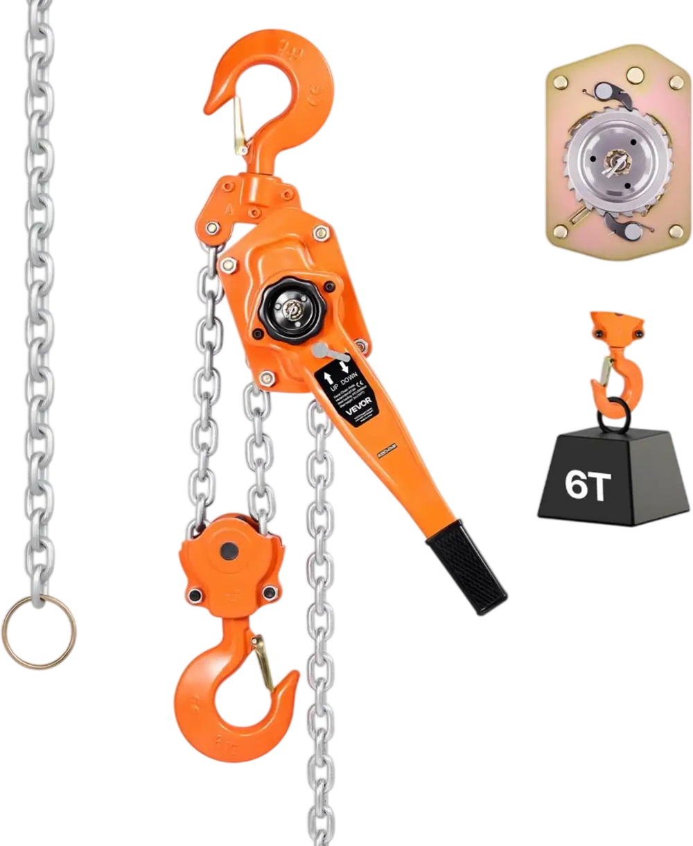 VEVOR Manual Lever Chain Hoist, 6T 13200LBS Capacity Heavy Duty Come Along, 10FT Lift G80 Alloy Steel Chain With Dual Pawl Mechanical Brake,360°Rotating Hooks, for Warehouse Construction Garage