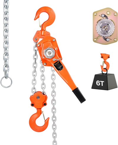VEVOR Manual Lever Chain Hoist, 6T 13200LBS Capacity Heavy Duty Come Along, 20FT Lift G80 Alloy Steel Chain With Dual Pawl Mechanical Brake,360°Rotating Hooks, for Warehouse Construction Garage