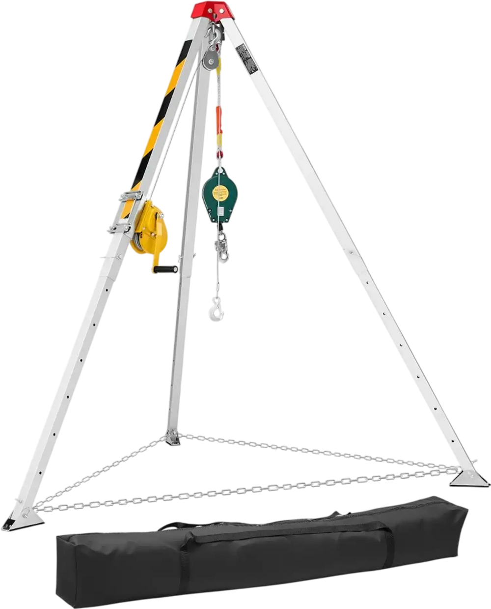 VEVOR Confined Space Tripod Kit, Heavy Duty Rescue Tripod Lifting Hoist 1200 lbs Winch, 4.1 ft Adjustable Legs, 65 ft Cable Portable Kit, 32.8 ft Fall Protection, 4.40-7.05 ft Working Height