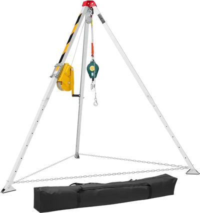 VEVOR Confined Space Tripod Kit, Heavy Duty Rescue Tripod Lifting Hoist 2600 lbs Winch, 4.76 ft Adjustable Legs, 98.5 ft Cable Portable Kit, 32.8 ft Fall Protection, 5.25-8.04 ft Working Height