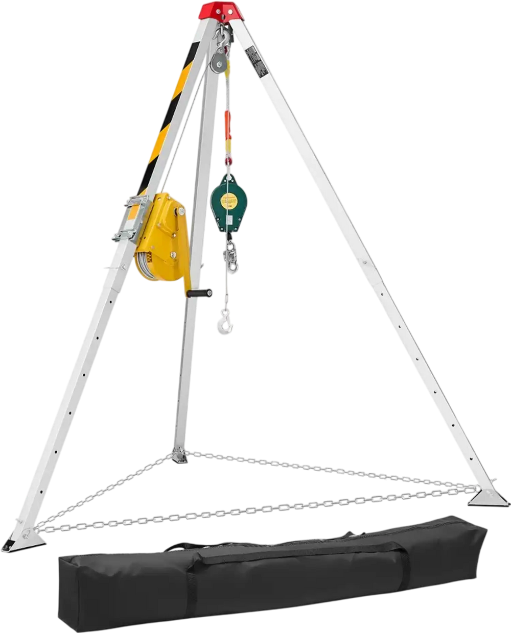 VEVOR Confined Space Tripod Kit, Heavy Duty Rescue Tripod Lifting Hoist 1800 lbs Winch, 4.1 ft Adjustable Legs, 65 ft Cable Portable Kit, 32.8 ft Fall Protection, 4.40-7.05 ft Working Height