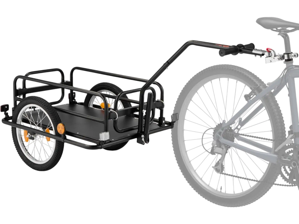 VEVOR Bike Cargo Trailer 88 lbs Load 2-in-1 Pushcart Folding Bicycle Wagon, Heavy-Duty Cart with 16-Inch Wheels, Reflectors, Carbon Steel Frame, Foldable Compact Storage, Fits 22-28 in Bike Wheels