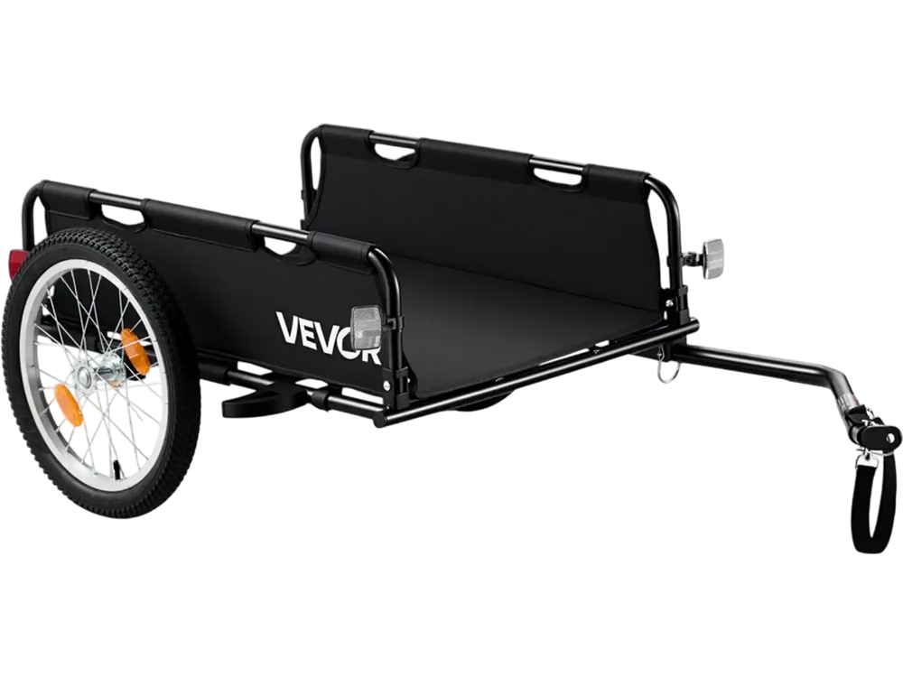 VEVOR Bike Cargo Trailer 100 lbs Load Heavy-Duty Bicycle Wagon Cart Folding, Compact Storage with 16-Inch Wheels, Reflectors, Foldable Carbon Steel Frame, Fits 22-28 in Bike Wheels, for Carrying Cargo