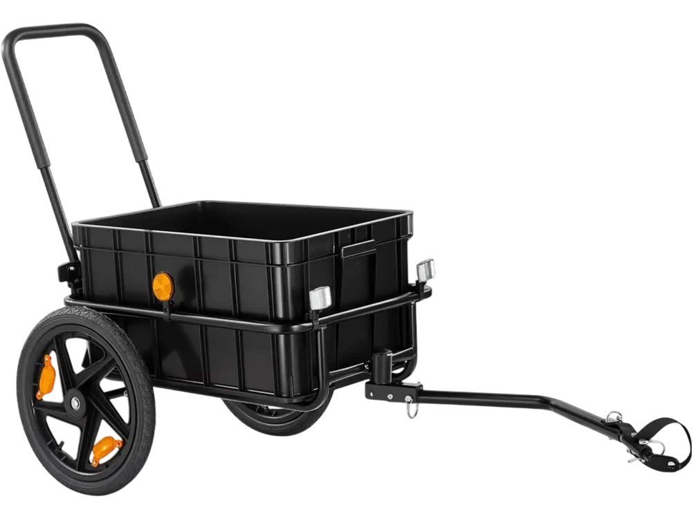 VEVOR Bike Cargo Trailer 100 lbs 2-in-1 Pushcart Heavy-Duty Bicycle Wagon, Cart with Waterproof Cover, 7 in & 16 in Wheels, Reflector, Carbon Steel Frame, Fits 22-28 in Bike Wheels, for Carrying Cargo
