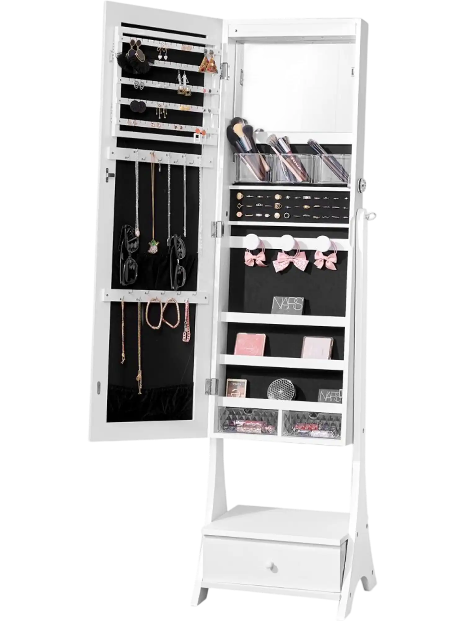 Vevor Jewelry Cabinet Standing Mirror with Storage Full Length White New