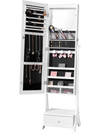 VEVOR Mirror Jewelry Cabinet, Standing Mirror with Storage, Lockable Jewelry Mirror Organizer with Full Length Mirror, Velvet Lining, Interior LED Light, Drawer, Freestanding Jewelry Armoire, White