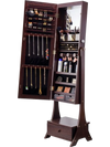 VEVOR Mirror Jewelry Cabinet, Standing Mirror with Storage, Lockable Jewelry Mirror Organizer with Full Length Mirror, Velvet Lining, Interior LED Light, Drawer, Freestanding Jewelry Armoire, Brown