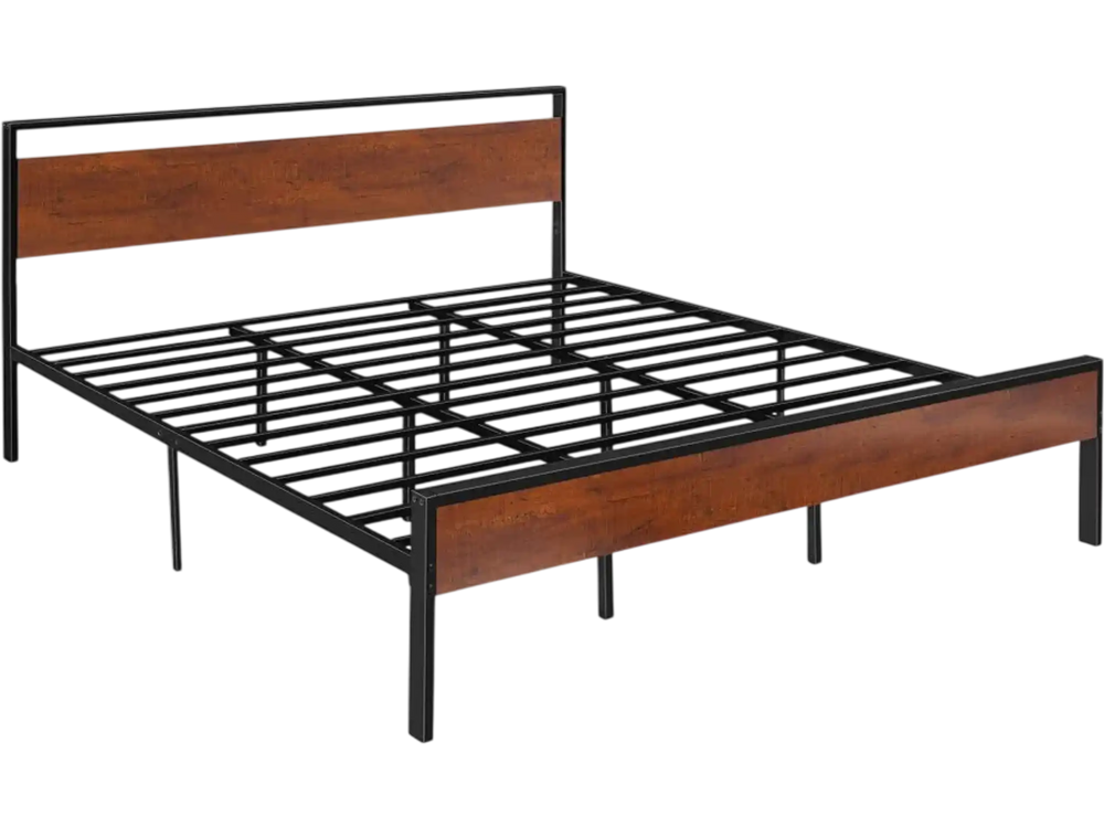 VEVOR King Size Bed Frame, 14 Inch Black Metal Platform Bed Frame with Retro Brown Wooden Headboard and Footboard, Large Under-Bed Storage, Non-Slip Without Noise, No Box Spring Needed, Easy Assembly