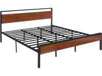 VEVOR King Size Bed Frame, 14 Inch Black Metal Platform Bed Frame with Retro Brown Wooden Headboard and Footboard, Large Under-Bed Storage, Non-Slip Without Noise, No Box Spring Needed, Easy Assembly