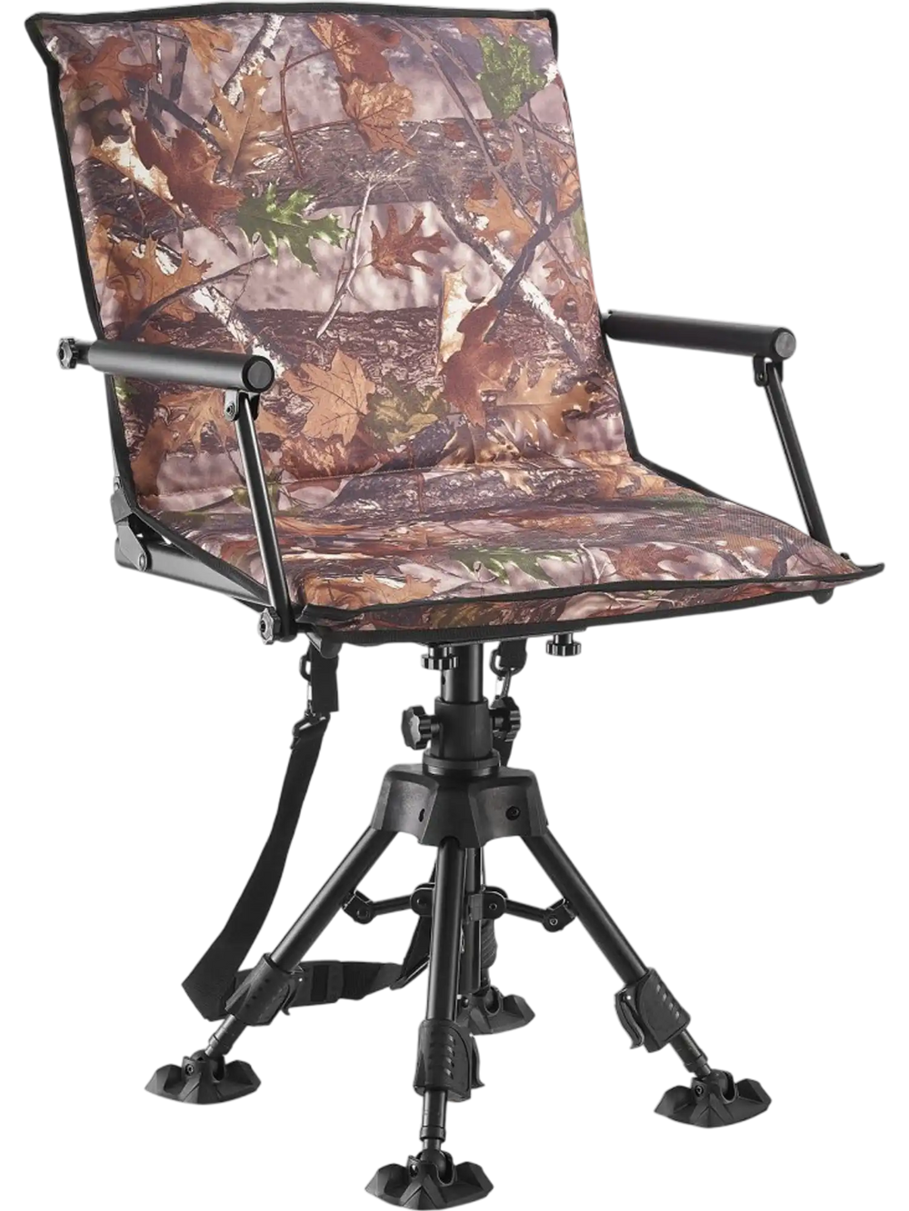 VEVOR Hunting Chair, 360° Silent Swivel, Foldable Portable Blind Chair, Heavy-Duty Steel Frame Ground Stool Seat, with Armrests, Cover, Anti-Sink Feet, Height Adjustable, 350 Lbs Capacity for Camping