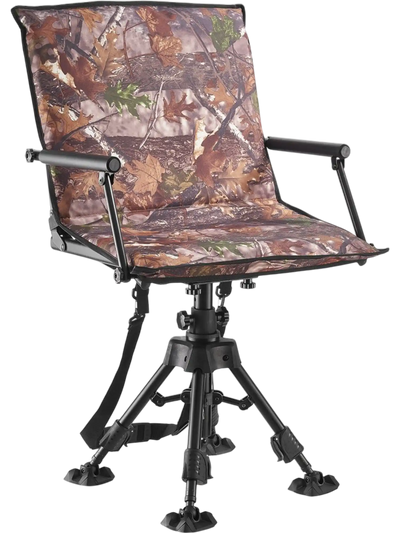 VEVOR Hunting Chair, 360° Silent Swivel, Foldable Portable Blind Chair, Heavy-Duty Steel Frame Ground Stool Seat, with Armrests, Cover, Anti-Sink Feet, Height Adjustable, 350 Lbs Capacity for Camping