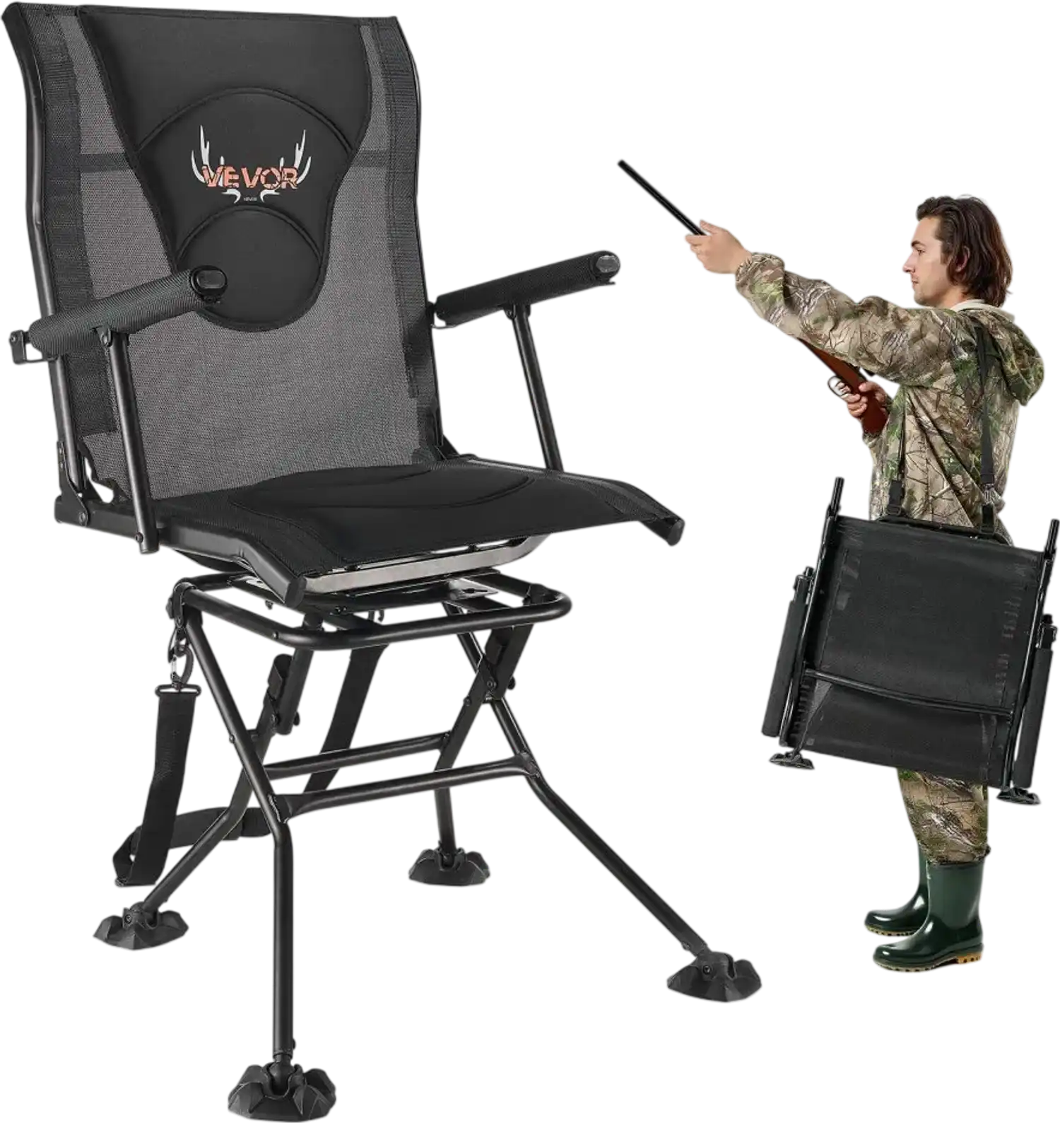 Vevor Hunting Chair 360° Silent Swivel Foldable Blind Chair with Armrests New