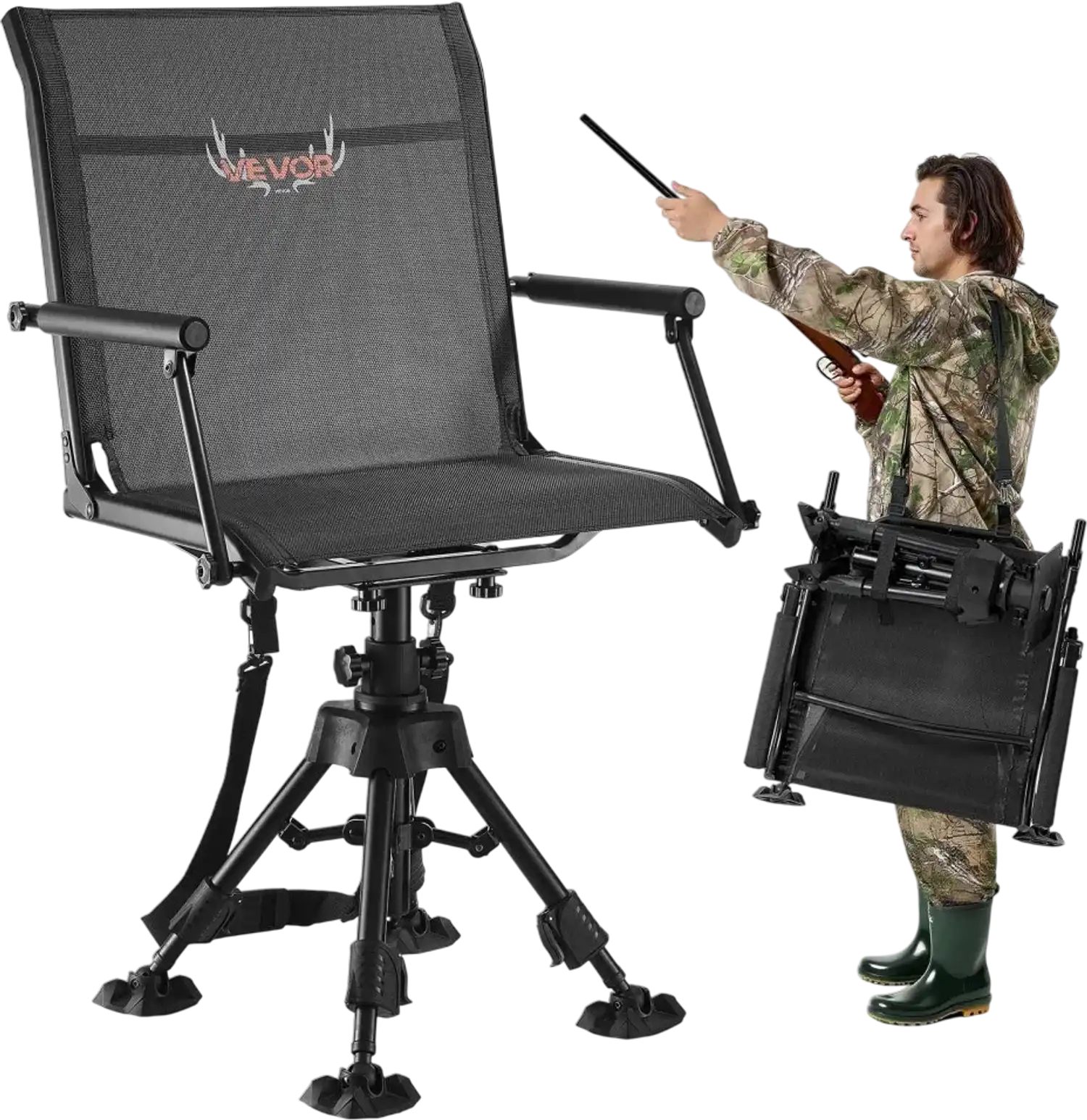 Vevor Hunting Chair 360° Silent Swivel Foldable Blind Chair with Adjustable Legs and Armrests New