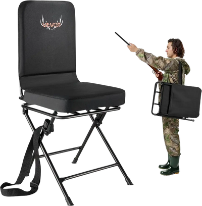 VEVOR Hunting Chair, 360° Silent Swivel, Foldable Lightweight Portable Blind Chair, Heavy-Duty Steel Frame Ground Stool Seat, with Adjustable Shoulder Strap, 300 Lbs Capacity for Fishing, Camping