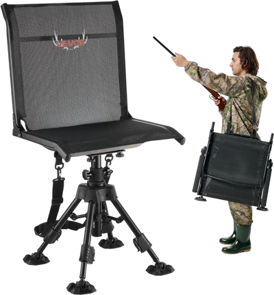 VEVOR Hunting Chair, 360° Silent Swivel, Foldable Portable Blind Chair, Heavy-Duty Steel Frame Ground Stool Seat with Anti-Sink Swivel Feet, Height Adjustable, 350 Lbs Capacity for Fishing Camping