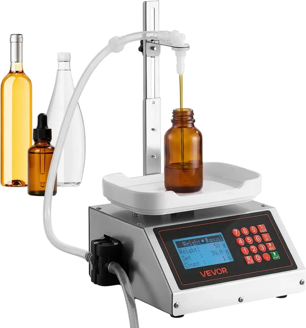 VEVOR Liquid Filling Machine, 10-1000g Recommend Automatic Bottle Filler, for Water, Detergent, Oil, Premium Stainless Steel Body, Digital Weighing, Adjustable Stand, Memory Presets, Easy to Operate