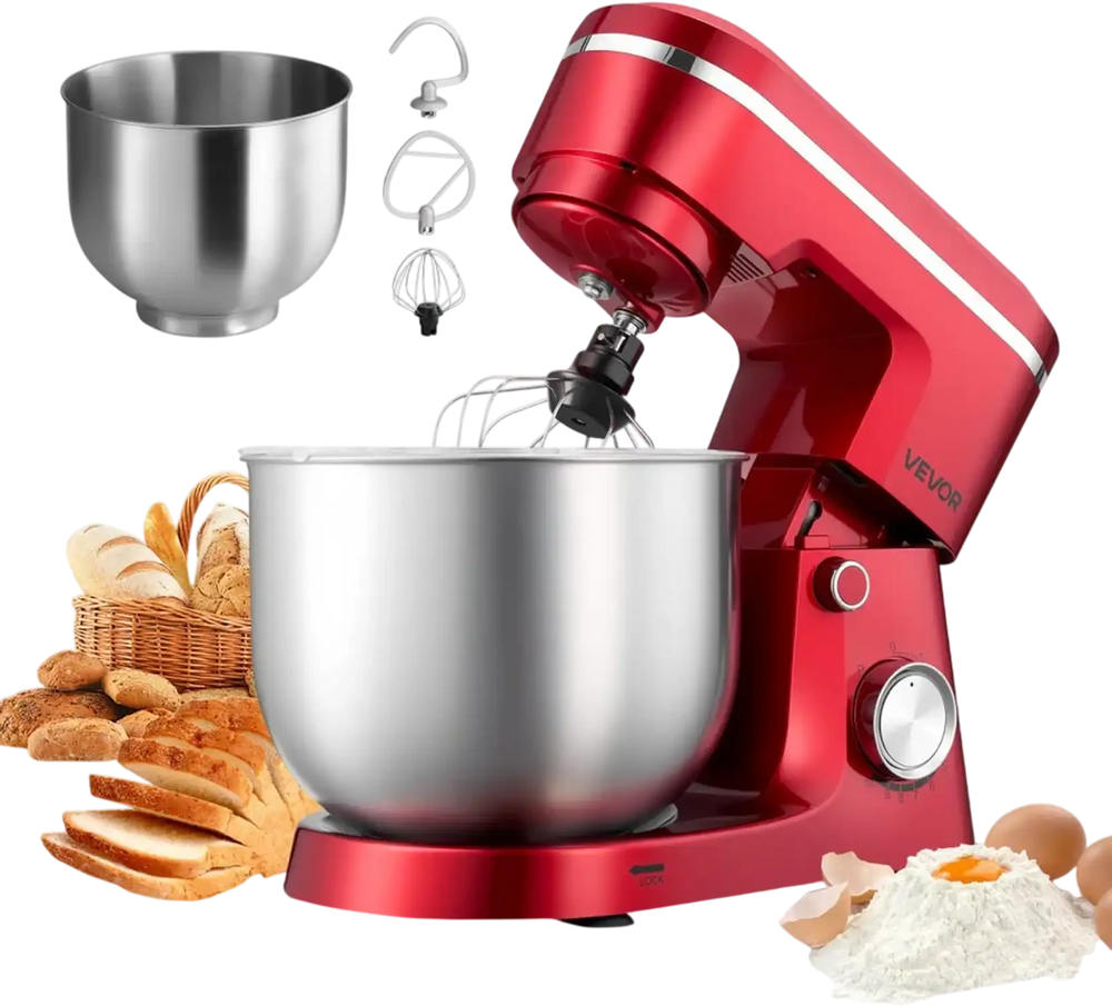 VEVOR Stand Mixer, 4.4 QT+6 QT Electric Kitchen Mixer, 300W Dough-Mixer, 10 Speeds Tilt-head Food-Mixer with Stainless Steel Bowls, Dough Hook, Whisk, Beater, for Baking, Mixing, Whipping & Kneading
