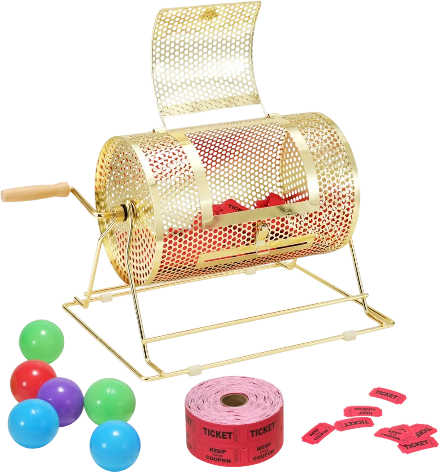 Vevor Raffle Drum Brass-Plated Ticket Spinning Cage with Wooden Turning Handle 11.6