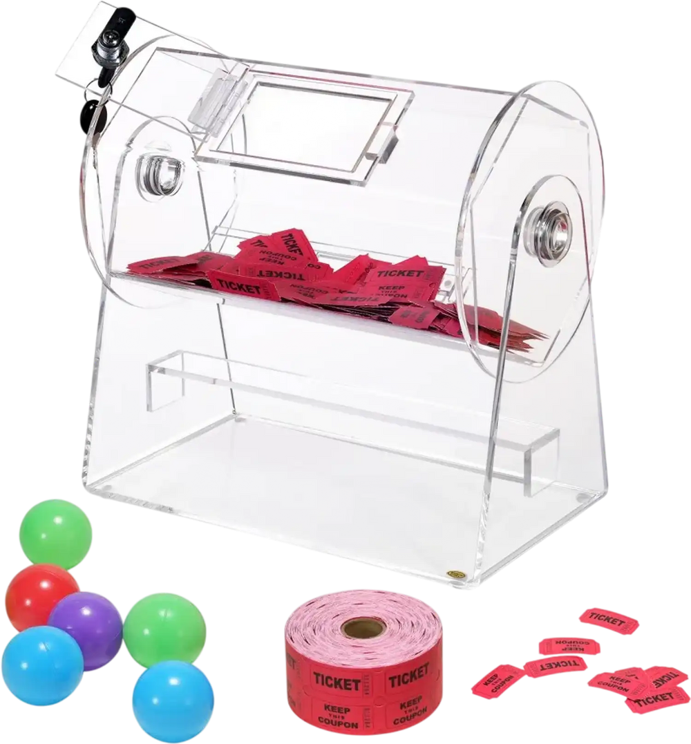 VEVOR Acrylic Raffle Drum, Professional Raffle Ticket Spinning Cage with 2 Keys, Transparent Lottery Spinning Drawing, Holds 2500 Tickets or 100 Raffle Balls,Raffle Ticket Box for Lottery Games Bingo