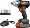 VEVOR Impact Driver, 1/4 Inch, 2800 RPM Max Speed, 20 V Powerful Motor, Electric Cordless Impact Driver Kit with Battery and Charger, 10 Bits, LED Work Light, for Furniture, Electrical, Home Repairs
