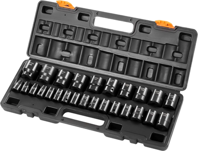 VEVOR Impact Socket Set 1/2 Inches 26 Piece Impact Sockets, Shallow Socket, 6-Point Sockets, Rugged Construction, CR-V, 1/2 Inches Drive Socket Set Impact Metric 10mm - 36mm, with a Storage Cage