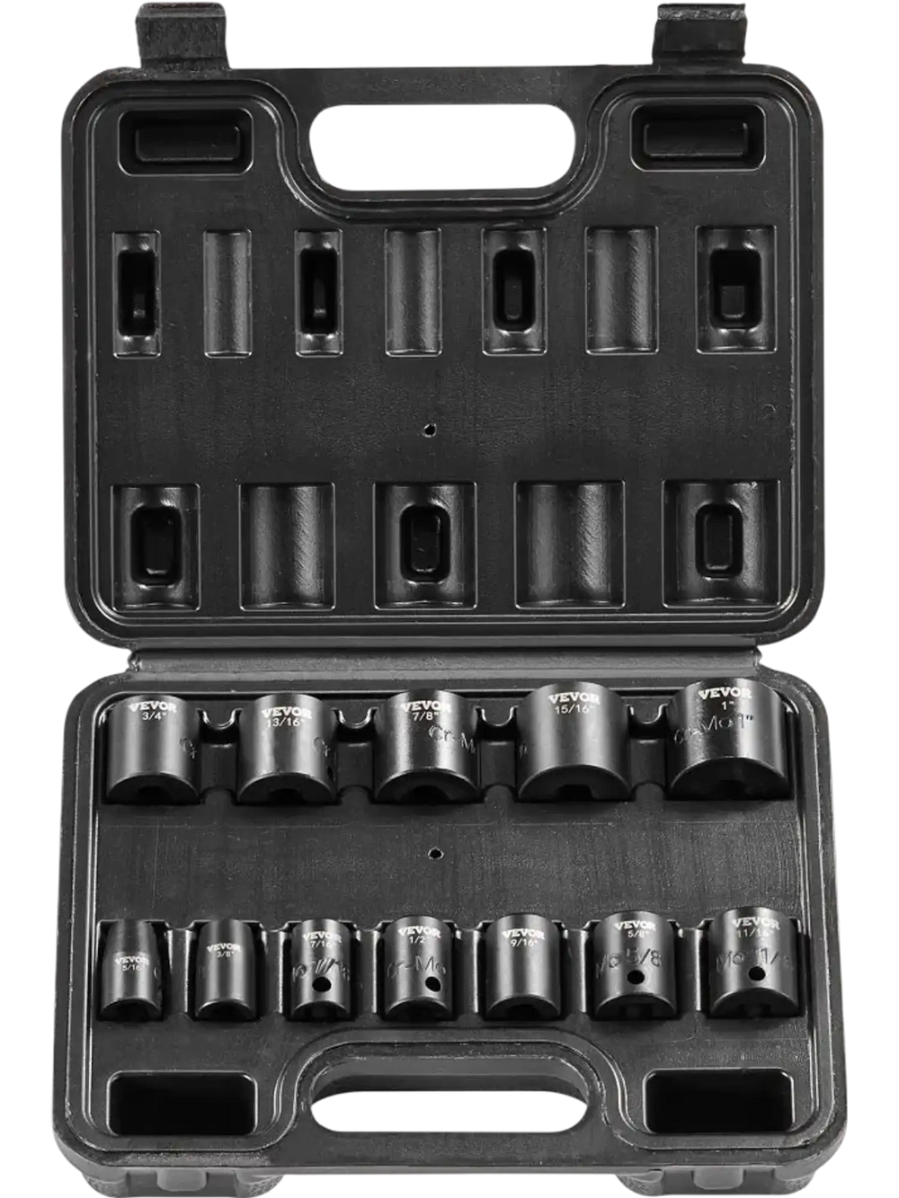 VEVOR 3/8" Drive Impact Socket Set, 12 Piece Shallow Socket Set SAE 5/16"-1", 6 Point Cr-Mo Alloy Steel for Auto Repair, Easy-to-Read Size Markings, Rugged Construction, Includes Storage Case